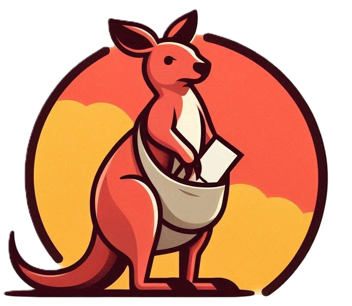 Lotaroo logo - a cartoon kangaroo sitting still with a lottery ticket in its pouch.